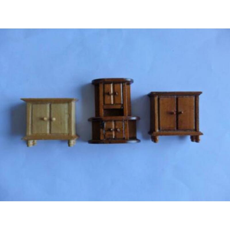 3 houten poppenhuis kasten/ kast meubels