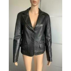 E118 echt-leren jasje maat 40=M colbert blazer zwart leer