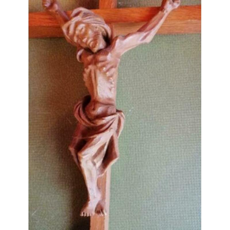 Oud Brocante Houten Kruisbeeld Kruis Beeld
