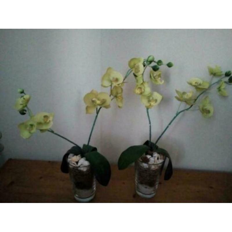 2 gele zijden kunst orchidee plant 2 stuks als nieuw mooi