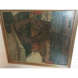 Olieverf schilderij Brugge 1923 door S.J. Bakermans