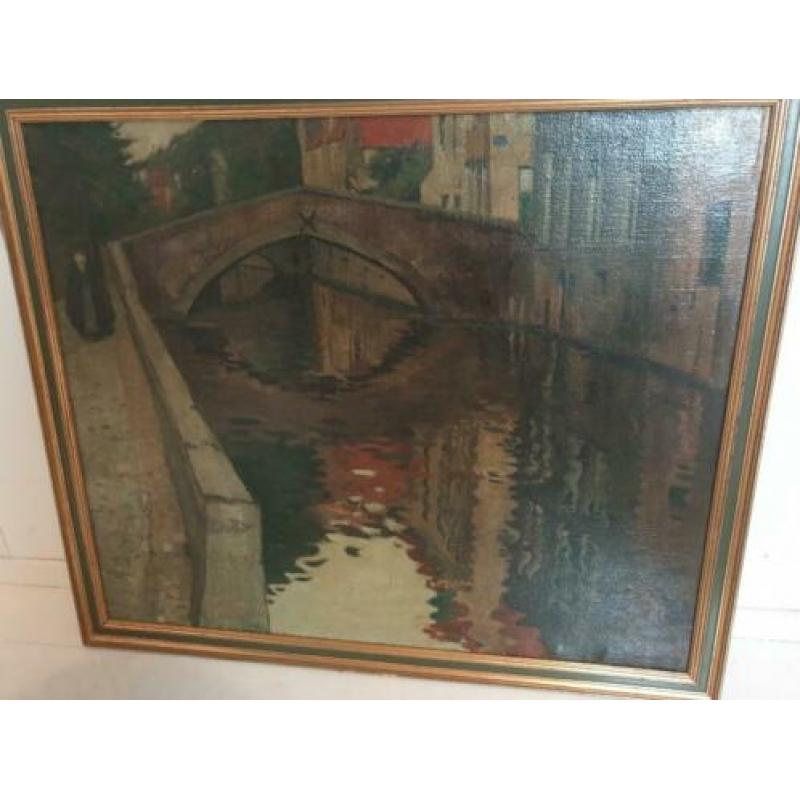 Olieverf schilderij Brugge 1923 door S.J. Bakermans