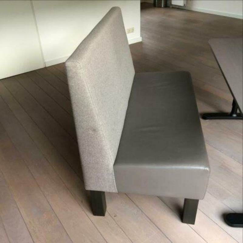 Eettafel bankje 120cm gedeeltelijk leer en stof, taupe