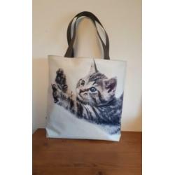 Nieuw: cypers katje,tijger katje tas/shopper by Kadodotje