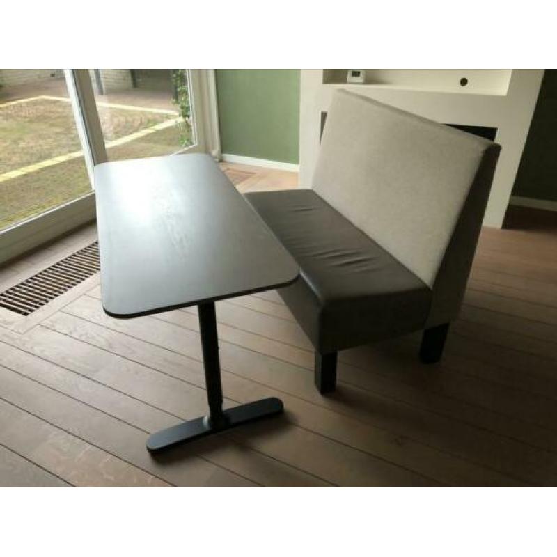 Eettafel bankje 120cm gedeeltelijk leer en stof, taupe