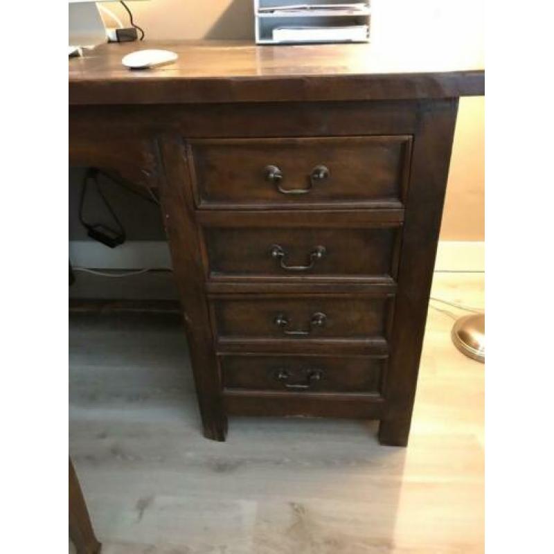 Teakenhouten bureau met stoel