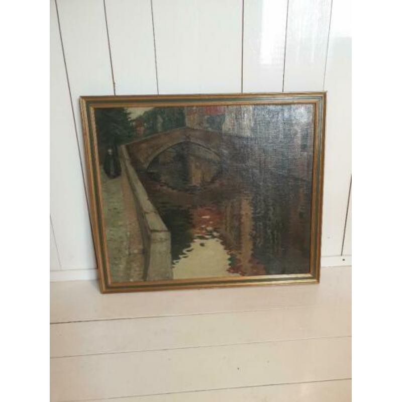 Olieverf schilderij Brugge 1923 door S.J. Bakermans