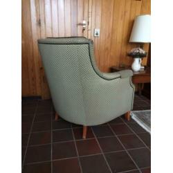 Groen leren /stoffen Engelse style fauteuils z.g.a. nieuw.