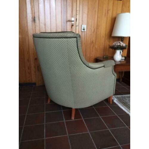 Groen leren /stoffen Engelse style fauteuils z.g.a. nieuw.