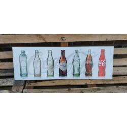 Coca cola,groot houten schilderij,fles met datums,zie foto's