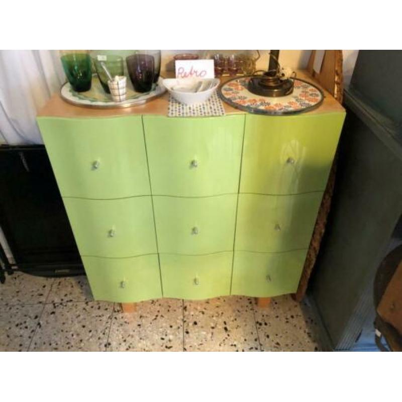 Ladenkastje, retro groen met 9 laden
