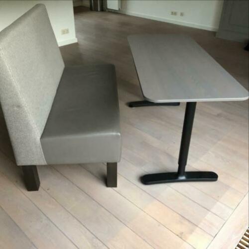 Eettafel bankje 120cm gedeeltelijk leer en stof, taupe