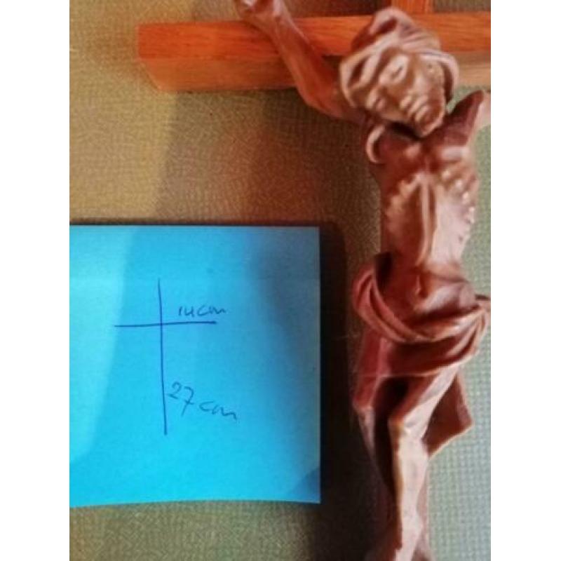 Oud Brocante Houten Kruisbeeld Kruis Beeld