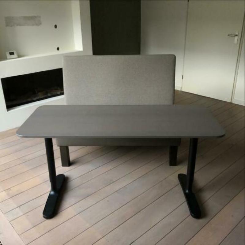 Eettafel bankje 120cm gedeeltelijk leer en stof, taupe