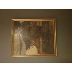 Olieverf schilderij Brugge 1923 door S.J. Bakermans