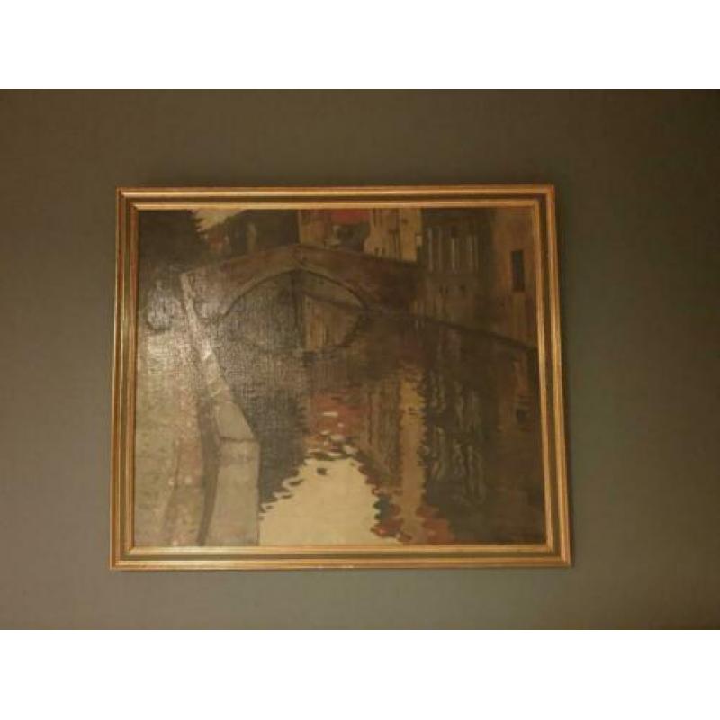Olieverf schilderij Brugge 1923 door S.J. Bakermans
