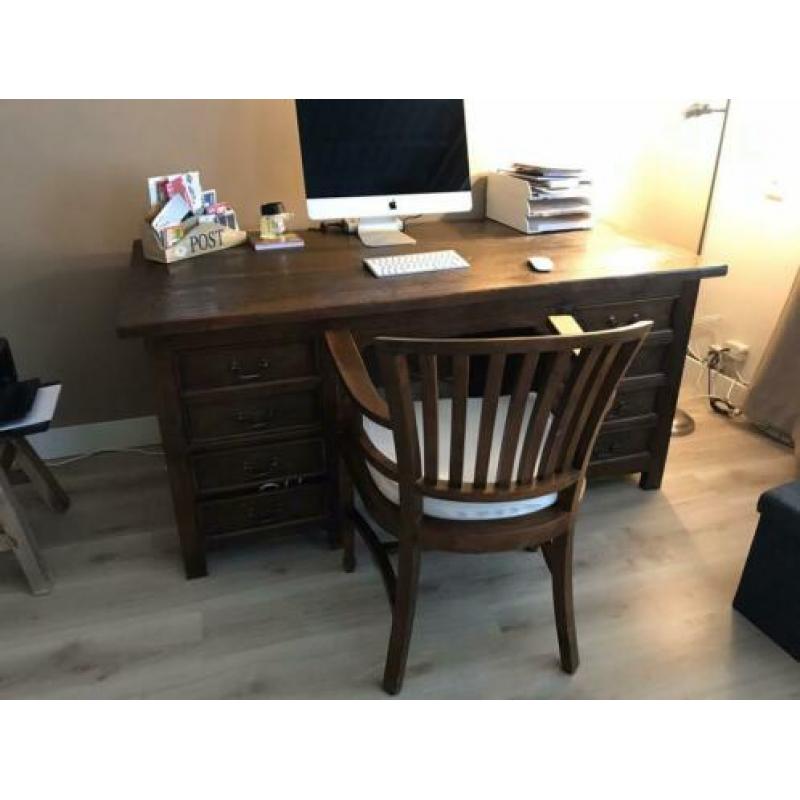 Teakenhouten bureau met stoel