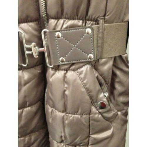 Gewatteerde winter jas H&M XS taupe/bruin Gesp, Capuchon/mut