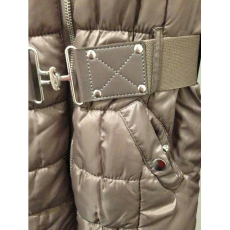 Gewatteerde winter jas H&M XS taupe/bruin Gesp, Capuchon/mut