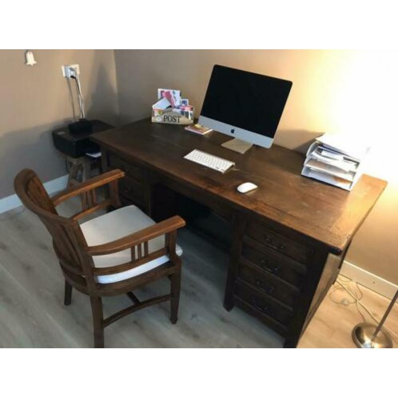 Teakenhouten bureau met stoel
