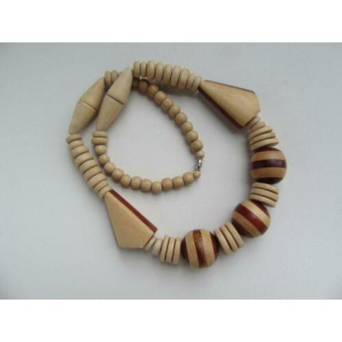 Collier/Ketting met houten kralen
