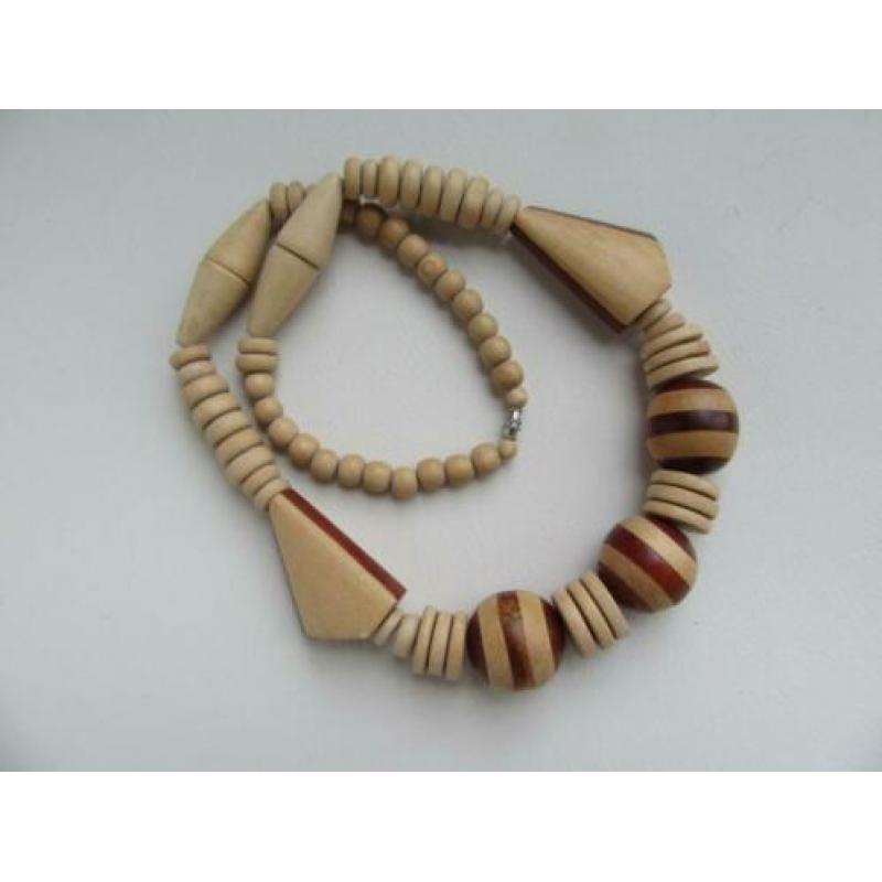Collier/Ketting met houten kralen