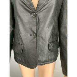 E118 echt-leren jasje maat 40=M colbert blazer zwart leer