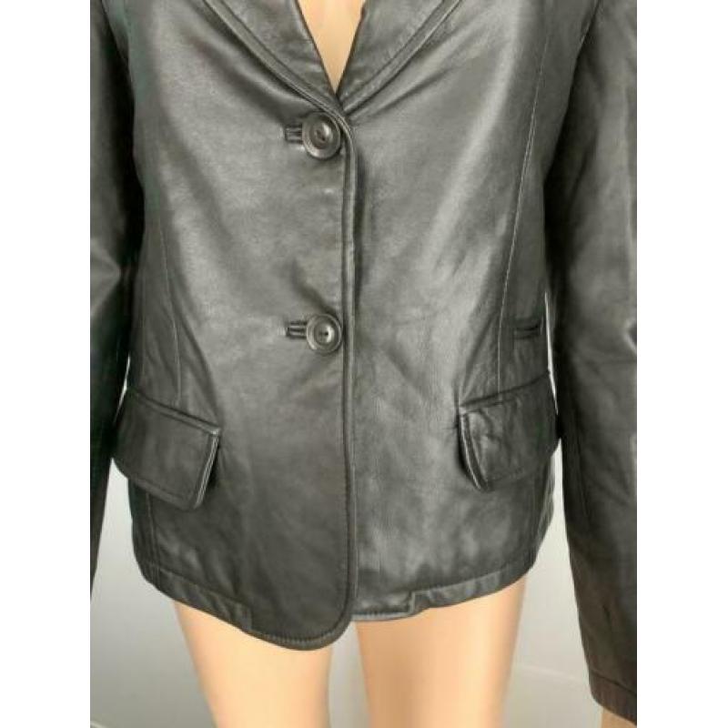 E118 echt-leren jasje maat 40=M colbert blazer zwart leer