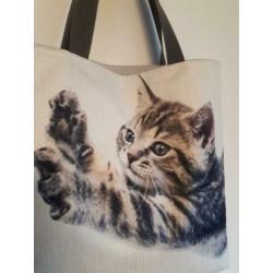 Nieuw: cypers katje,tijger katje tas/shopper by Kadodotje