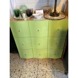Ladenkastje, retro groen met 9 laden
