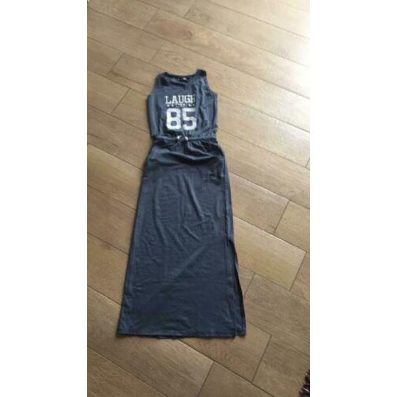 Gave jeansblauwe lange maxi jurk maat 134/140