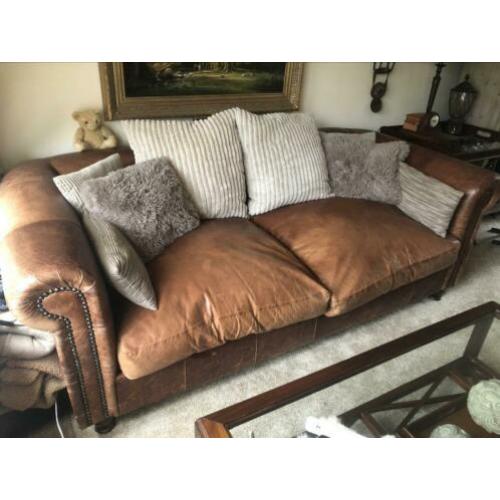 Robuste leren klassieke bank, cognac/bruin