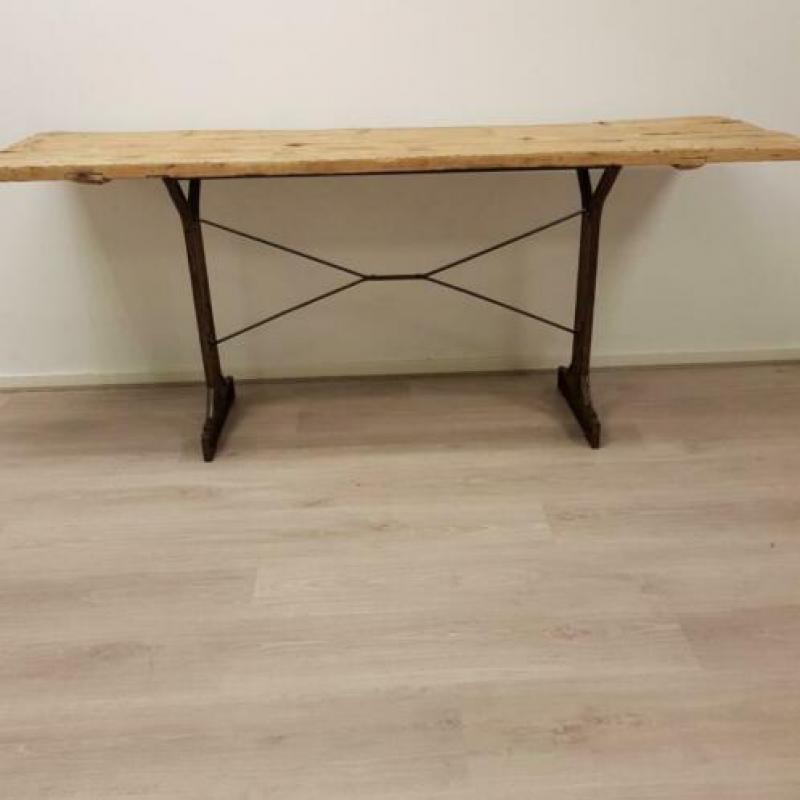 Industriële tafel, sidetable, ateliertafel, wandtafel, Frans