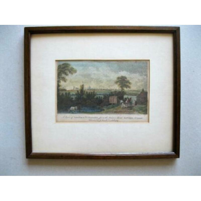 Antieke handgekleurde ets gravure, Londen Engeland