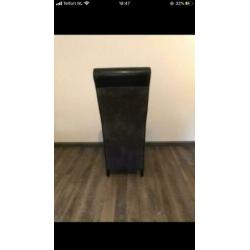 6 eettafel stoelen grijs met zwart kunstleer