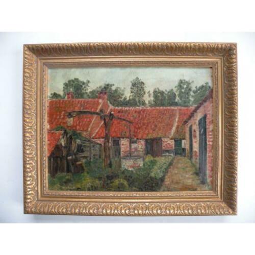 Boerderij met waterput, olieverf op doek, gesign., i.z.g.st.