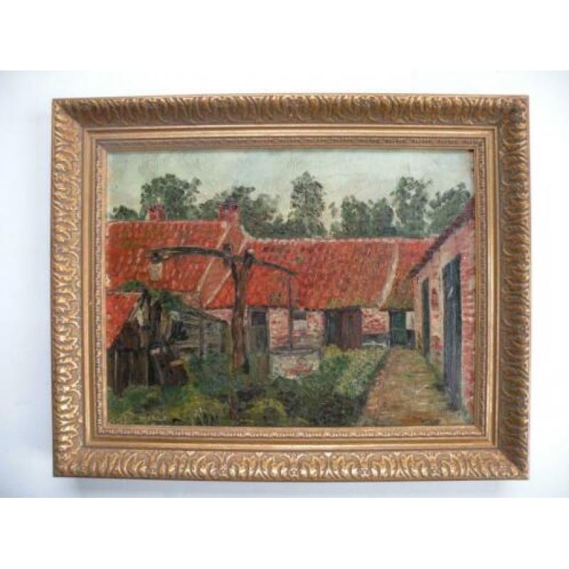 Boerderij met waterput, olieverf op doek, gesign., i.z.g.st.