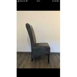 6 eettafel stoelen grijs met zwart kunstleer