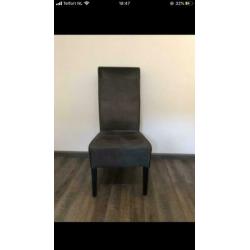 6 eettafel stoelen grijs met zwart kunstleer