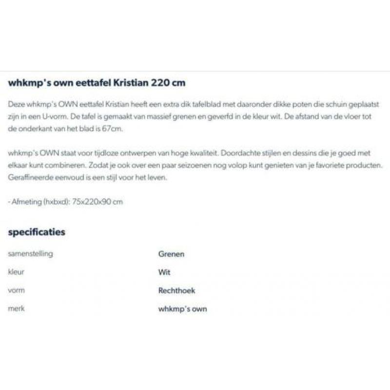 Zeer nette whkamp’s own witte eettafel. 2.20x 0.90