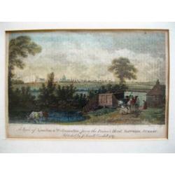 Antieke handgekleurde ets gravure, Londen Engeland