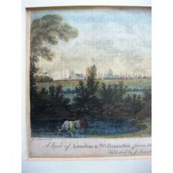 Antieke handgekleurde ets gravure, Londen Engeland