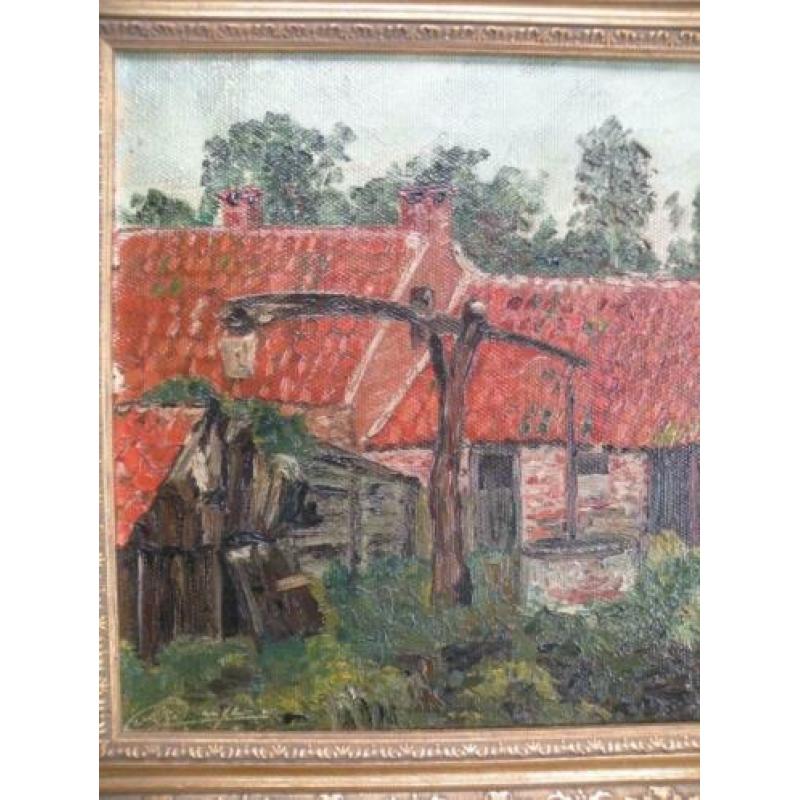 Boerderij met waterput, olieverf op doek, gesign., i.z.g.st.