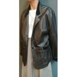 Vintage leren jasje (80s/90s) met fluwelen details ( MT M)