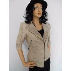 Superstar beige jasje biker leer chique stijlvol M 38