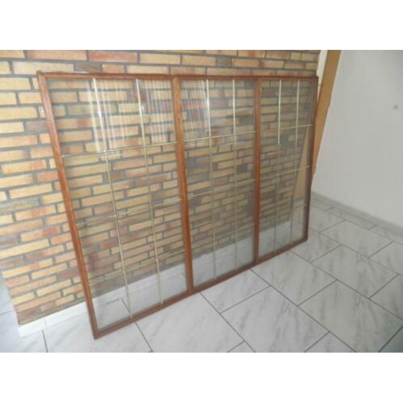 merbau raamwerk met glas in koper