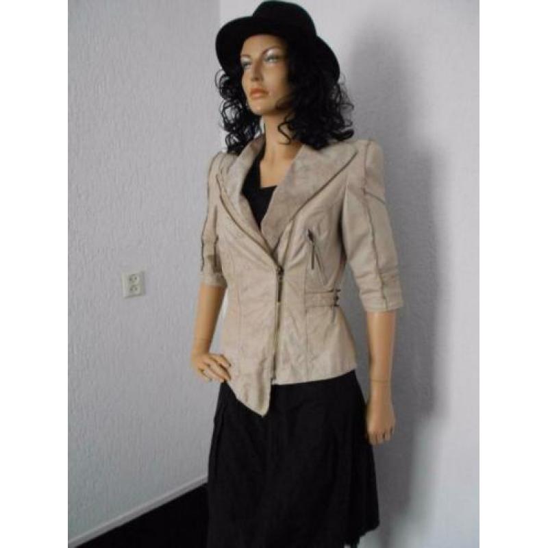 Superstar beige jasje biker leer chique stijlvol M 38