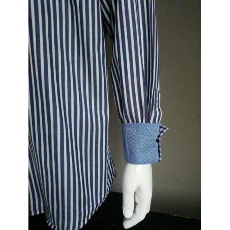 Claude Vigo overhemd. Blauw Wit gestreept. Maat XL.