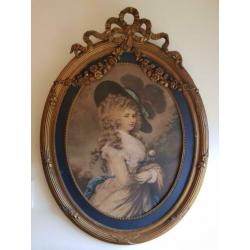 Brocante grote oude lijst met oude prent