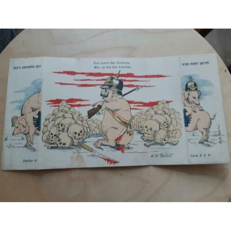 Anti Duitse propaganda uitklapkaart wo1 ww1